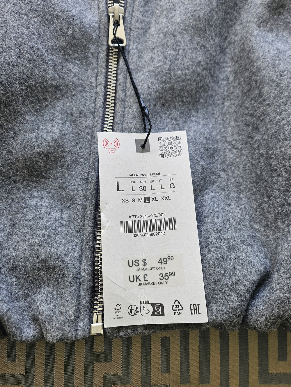 Zara Gray Wool-Blend Bomber Jacket - Picture 3 of 6